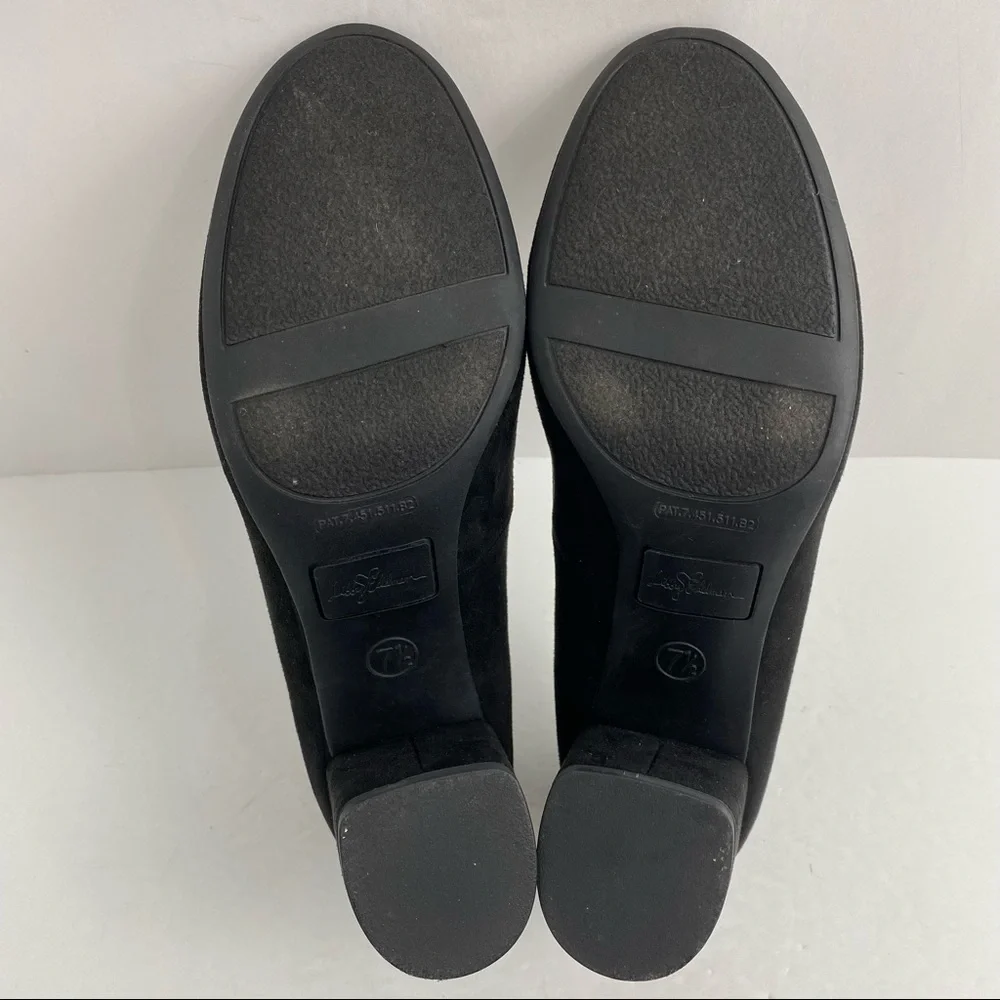 Libby Edelman Jenna size 7.5 Women’s Black Faux Suede Chunky Block Heels